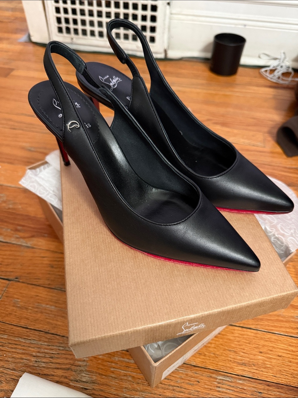 Christian Louboutin Black Leather Pointed Slingback Pumps